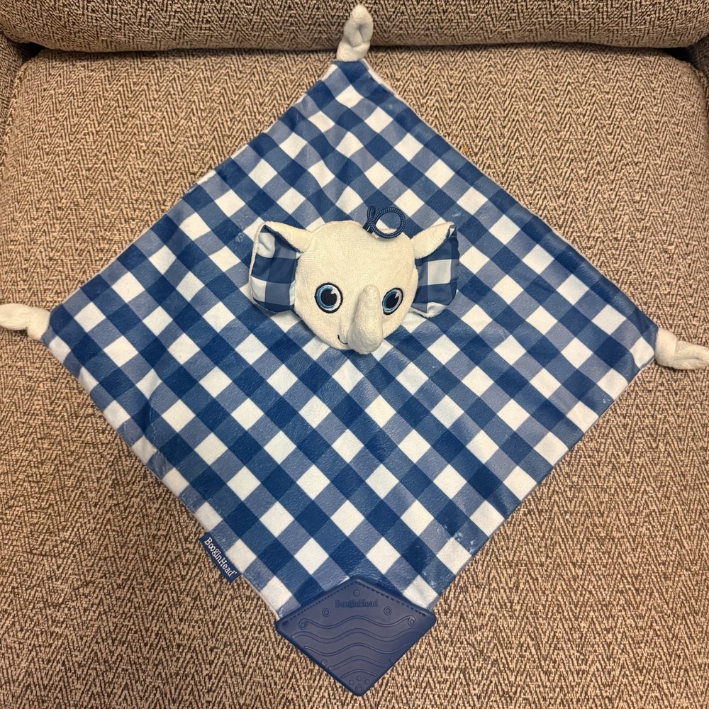 BooginHead‎ Elephant Plaid Checkered Teether Plush Lovey Security Blanket